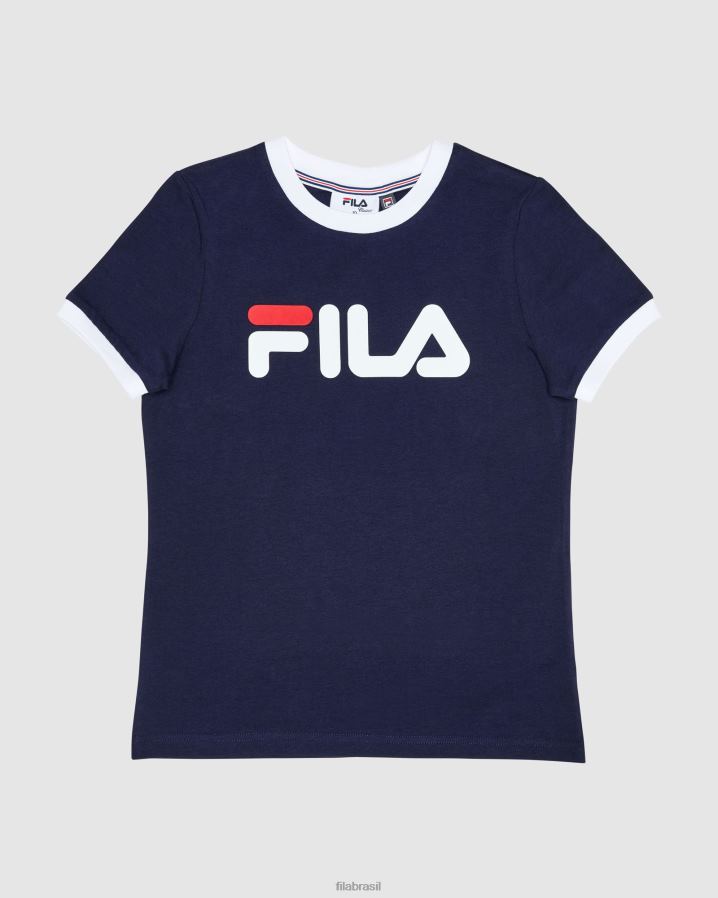nova marinha FILA camiseta ringer feminina clássica fila new navy HXJFD3134