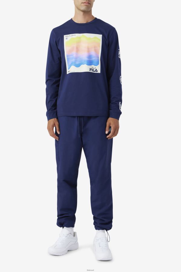 marinho/água gelada/garça FILA camiseta fila azul marinho/iced aqua/egret kare manga longa HXJFD406