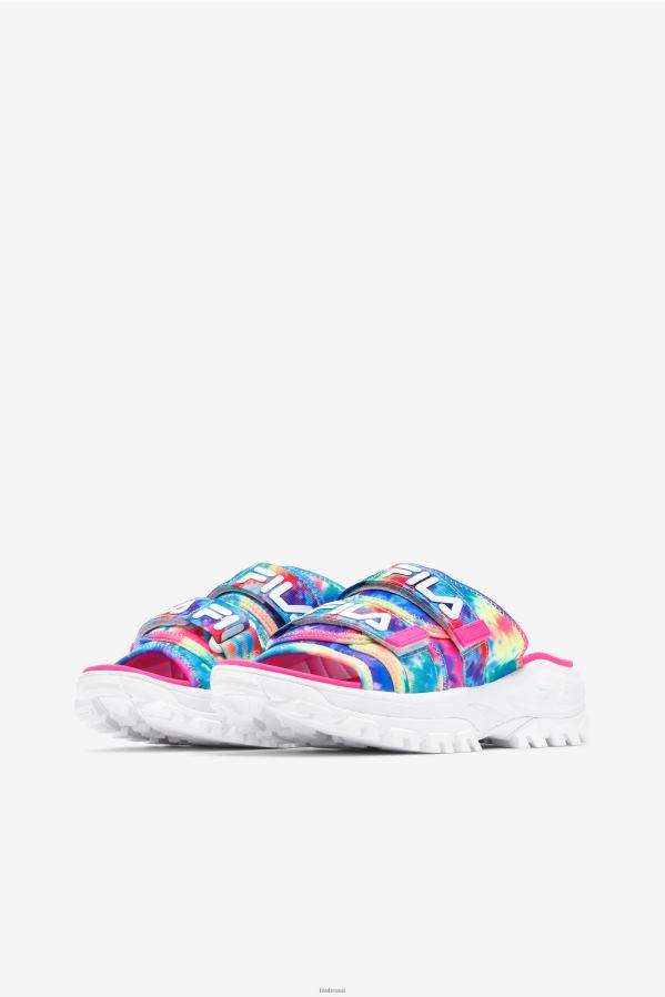 multi/branco/rosa glo FILA fila de slides para exterior feminino multi/branco/rosa glo tie-dye HXJFD1356
