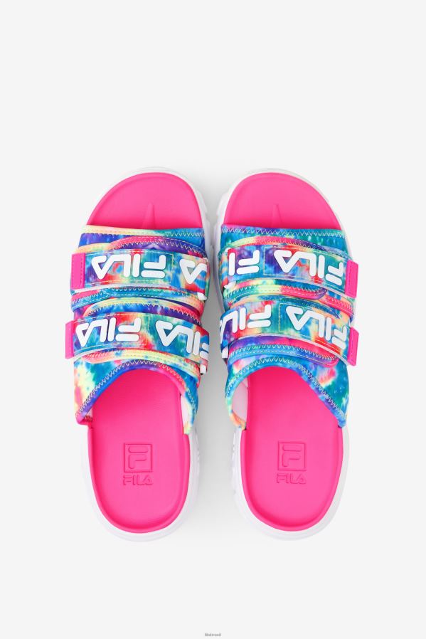 multi/branco/rosa glo FILA fila de slides para exterior feminino multi/branco/rosa glo tie-dye HXJFD1356