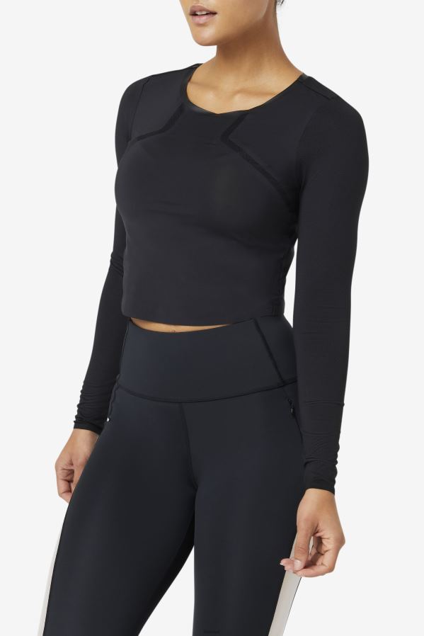 preto FILA uplift crop top manga longa fila preto HXJFD1883