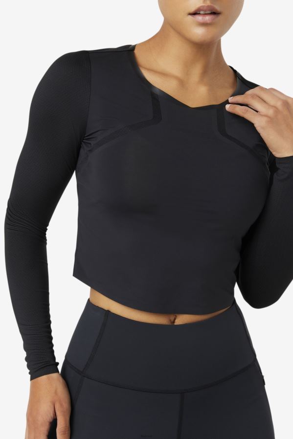 preto FILA uplift crop top manga longa fila preto HXJFD1883