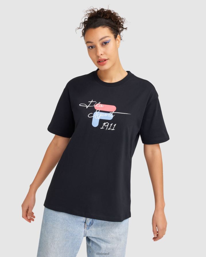 preto FILA camiseta fila cinzia feminina preta HXJFD2839
