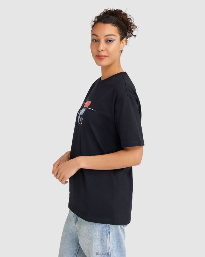 preto FILA camiseta fila cinzia feminina preta HXJFD2839
