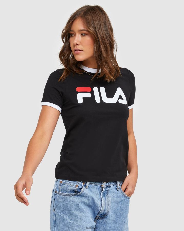 preto FILA camiseta ringer feminina clássica fila preta HXJFD2903